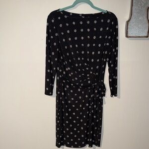 Chaps Black and White Polka Dot Long Sleeve Dress